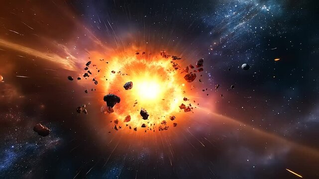 Explosive cosmic event showcasing a vibrant supernova with debris scattering across the universe