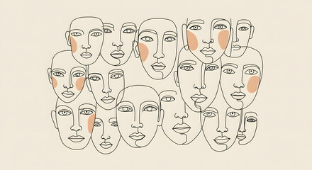 Fototapeta premium Abstract Line Art Faces Minimalist Wall Art Print