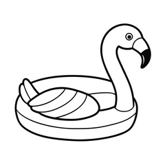 Swimming float shaped like flamingo Line Art Vector illustration