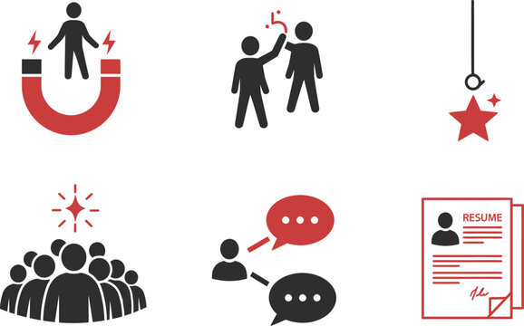 Job search recruitment career hiring process attracting talent resume skills team success communication editable stock vector illustration