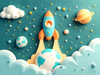 3d spaceship rocket launch world space day business icon
