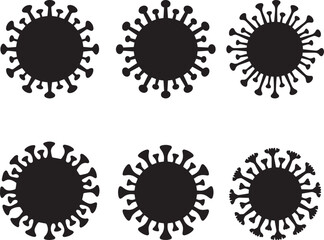 Six black silhouettes of coronavirus cells. eps-10