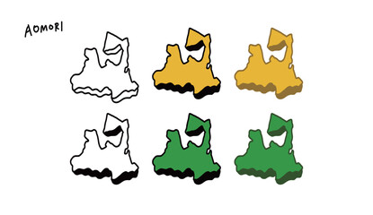 カラフルな立体の青森県の地図の手書きベクターイラスト