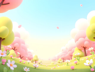 Cartoon spring outing and green plant scenery illustration, Beginning of Spring concept scene illustrationCartoon spring outing and green plant scenery illustration, Beginning of Spring concept scene 
