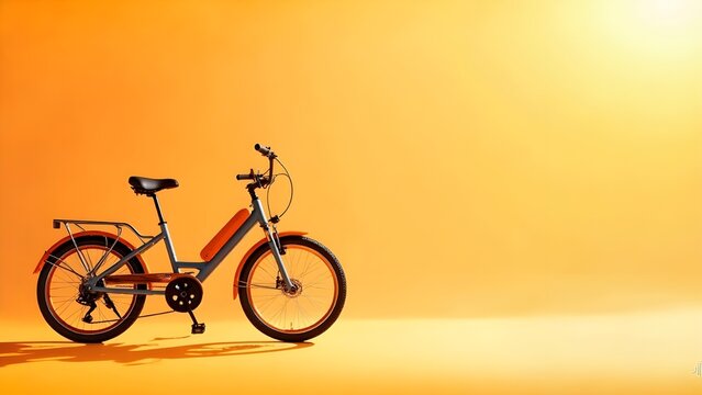 A 3D realistic bike set against a warm backdrop. It's an advertising poster that has space for text, promoting bicycle and transport sales