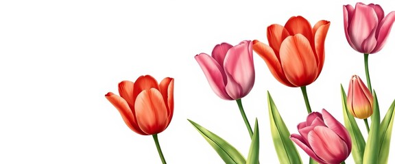 Fototapeta premium A charming set of hand-drawn vintage tulips, perfect for spring, Easter, or cottagecore designs, florals, aesthetic