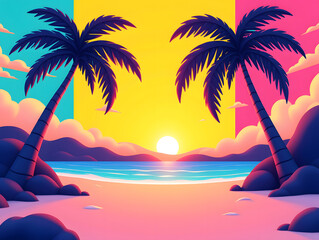 Obraz premium Summer coastline illustration, summer nature scenery beach travel concept illustration