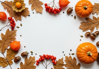 Fototapeta premium Autumnal Thanksgiving Arrangement on White Background. Generative Ai