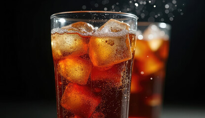 Refreshing Iced Soda in a Glass, Close-up