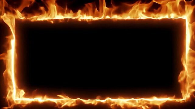burning fire border lights up empty rectangular frame darkness perfect dramatic scene intros announcements fiery highlight transitions video