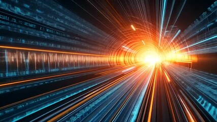 Dynamic light tunnel with vibrant colors illustrating motion and energy, evoking a sense of speed