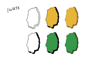 カラフルな立体の岩手県の地図の手書きベクターイラスト