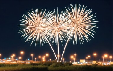 Fireworks display over a city at night