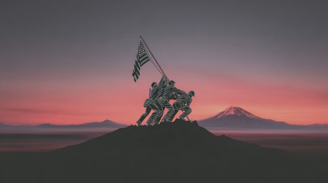 Iconic raising of the flag at sunrise