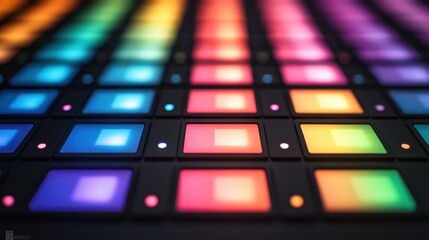Colorful, glowing square pads in a grid pattern