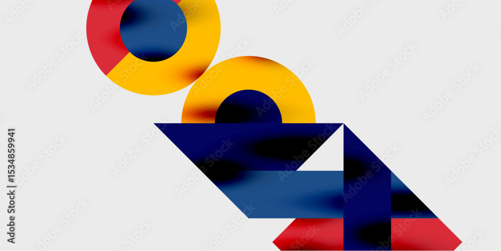 Aufkleber abstract geometric shapes overlap. circles, triangles, rectangles create vibrant composition. colors