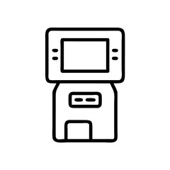 Minimalist Black Line ATM Machine Icon – Simple Bank Cash Withdrawal Interface Symbol for Finance and Banking Apps or Websites