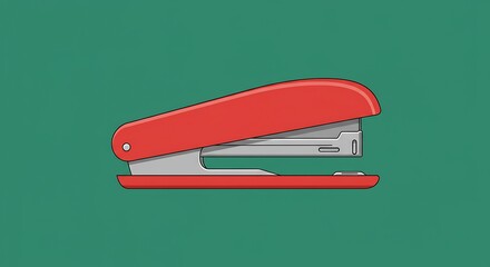 Red Stapler on Green Background: Office Supply Illustration