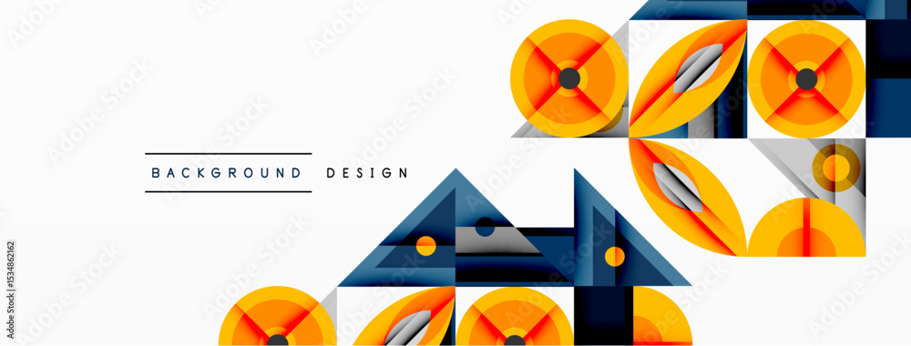 Poster abstract geometric shapes, vibrant colors, modern design elements. orange, blue, gray tones create d