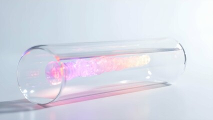 Luminous Energy Capsule within a Glass Cylinder on a White Canvas

