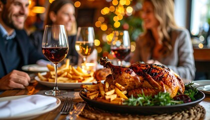 Festive holiday meal with friends