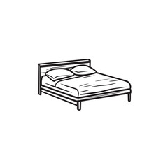 Minimalist Line Drawing of Bed with Two Pillows in Black and White Style