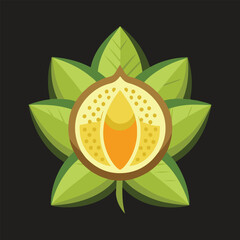  a minimal jackfruit flower icon with a round text