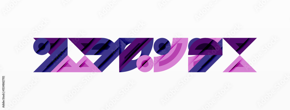 Poster abstract graphic design features layered purple shapes forming stylized text. minimalist composition