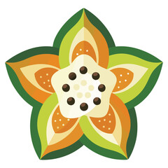 a papaya flower icon with five creamy white petals