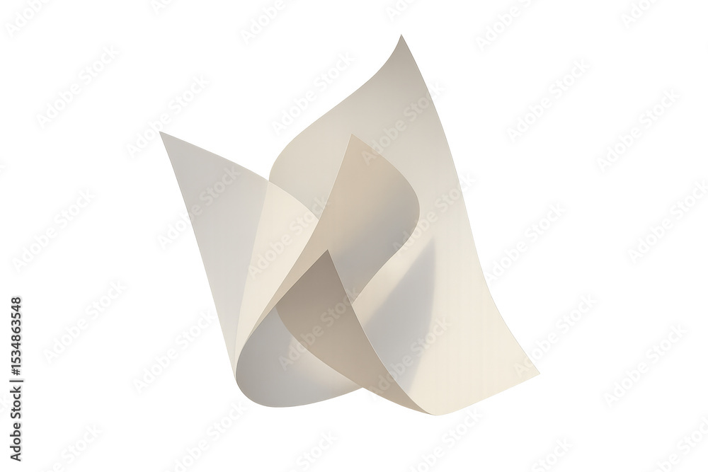 Aufkleber Dynamic composition of white paper sheets flowing and intertwining, creating an abstract and elegant design on a transparent background