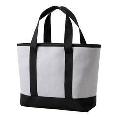 Light Grey Tote Bag with Black Handles and Base Isolated grey bag black base