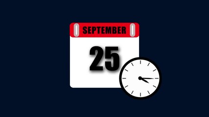 Calendar displaying september 25 with clock indicating time on dark blue background