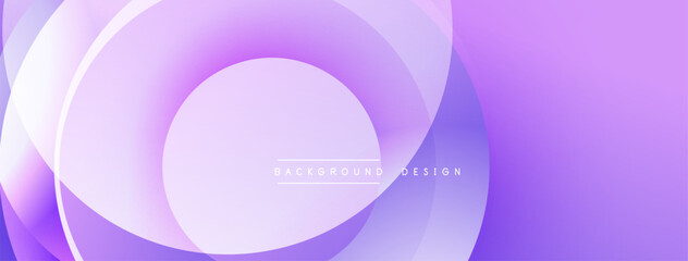 Purple abstract layers create dynamic background. Smooth gradients, circular shapes suggest modern design elements. Minimalist aesthetic.