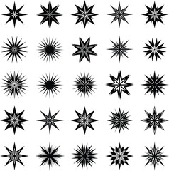 Minimalist Starburst Shapes in Grid Layout with Geometric Variation