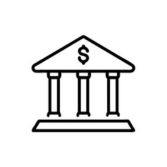 Classic Bank Building Line Icon – Minimalist Black Outline of Financial Institution with Columns for Banking and Finance Apps or Web Design