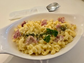 One serving of a traditional macaroni and cheese
