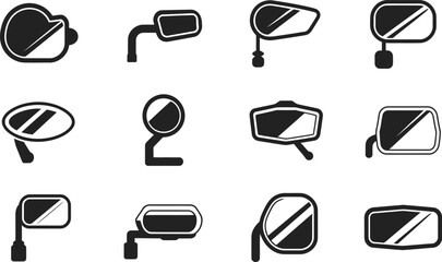 Vector collection of black and white side mirrors for various vehicles and designs