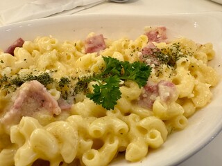 One serving of a traditional macaroni and cheese