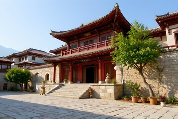 Obraz premium Cultural heritage architecture traditional chinese building scenic location historic environment captivating viewpoint architectural concept for tourism impact