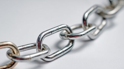 Obraz premium Close-up of a metal chain, symbolizing connection and strength. The links are interconnected, creating a visual representation of unity