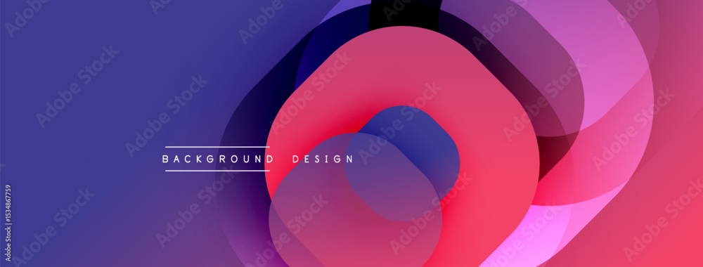 Poster Abstract colorful design. Overlapping circles create dynamic visual effect. Gradient shades transition from purple to pink. Modern background texture.