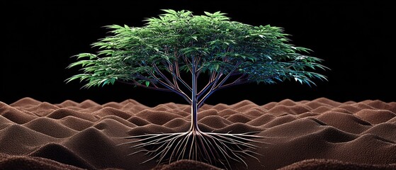 Lush tree rooted in desert