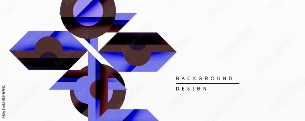 Poster Abstract geometric design features layered blue, maroon shapes. Minimalist composition with dynamic lines creates modern visual impact. White background emphasizes forms.