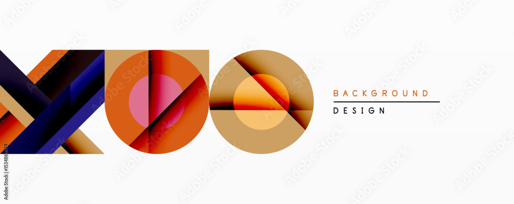 Aufkleber Abstract geometric composition. Overlapping shapes create dynamic visual effect. Warm, cool color gradients present modern design elements. Clean background enhances focus.