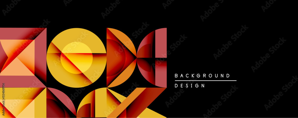 Aufkleber Abstract geometric composition. Overlapping shapes create dynamic visual effect. Warm color palette dominates against dark background. Modern design element.