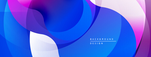 Abstract fluid shapes blend vibrant blues, purples, pinks. Gradient colors create dynamic, modern background design. Smooth transitions dominate composition.