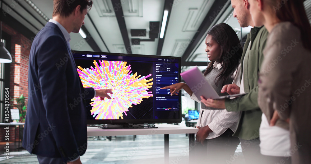 Poster team of analysts using 3d software for research