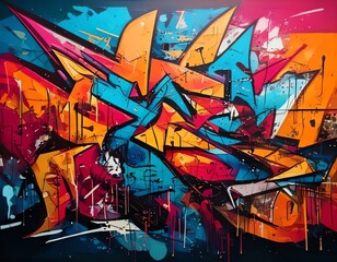Vibrant Abstract Graffiti Art: Bold Colors and Geometric Shapes