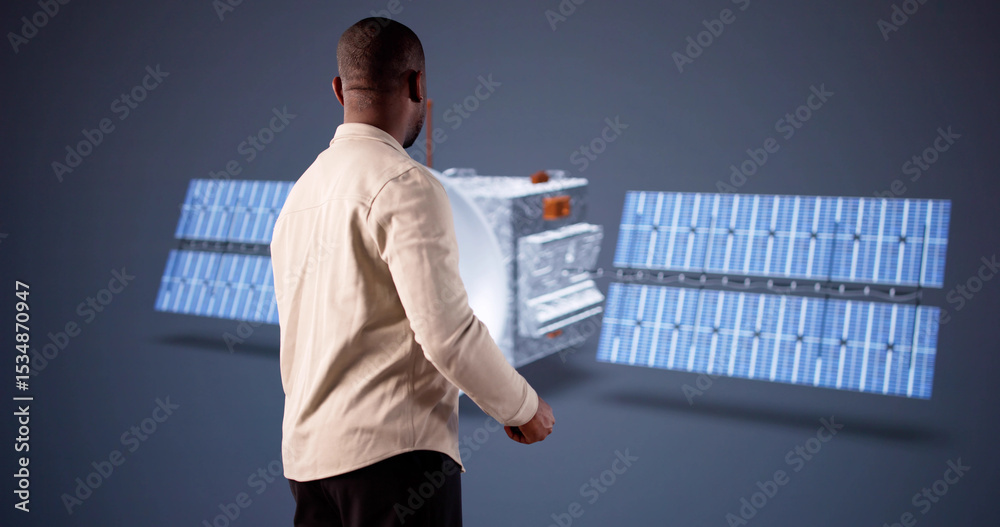 Poster young engineer using 3d cad software