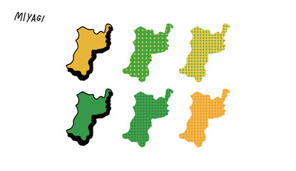 カラフルな柄模様のな宮城県の地図の手書きベクターイラスト